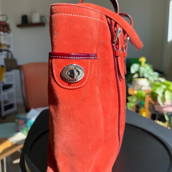 Rare Coach Red/Orange Suede Gallery Tote Bag Style 9784 - Picture 7 of 9